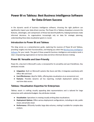 Power BI vs Tableau: Best Business Intelligence Software for Data-Driven Success