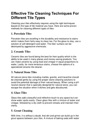 Effective Tile Cleaning Techniques For Different Tile Types