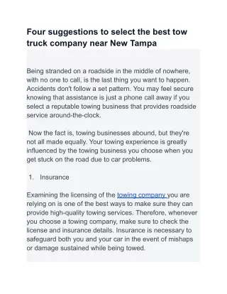 Four suggestions to select the best tow truck company near New Tampa
