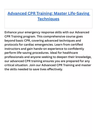 Advanced CPR Training Master Life-Saving Techniques