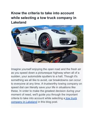 Know the criteria to take into account while selecting a tow truck company in Lakeland
