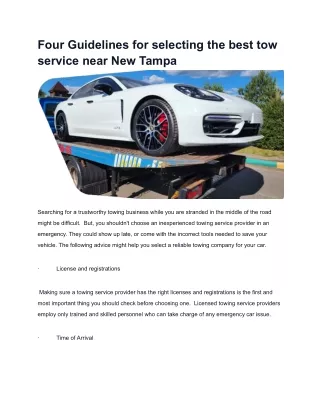 Four Guidelines for selecting the best tow service near New Tampa