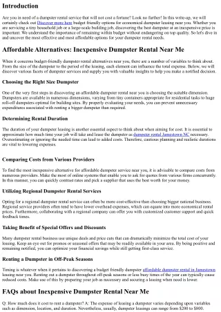 Inexpensive Options: Affordable Dumpster Rental Near Me
