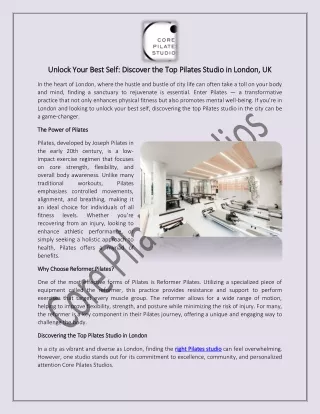 Unlock Your Best Self Discover the Top Pilates Studio in London, UK