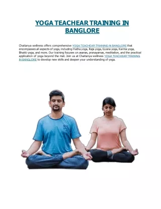 YOGA TEACHEAR TRAINING IN BANGLORE