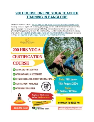 200 HOURSE ONLINE YOGA TEACHER TRAINING IN BANGLORE