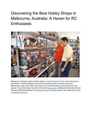 Discovering the Best Hobby Shops in Melbourne, Australia_ A Haven for RC Enthusiasts