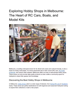 Exploring Hobby Shops in Melbourne_ The Heart of RC Cars, Boats, and Model Kits