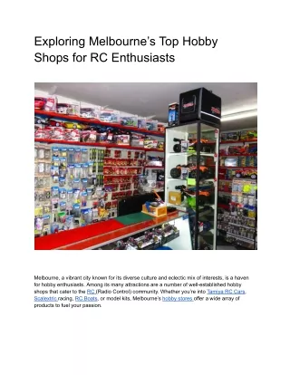 Exploring Melbourne’s Top Hobby Shops for RC Enthusiasts