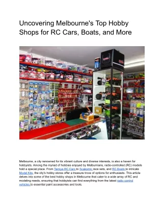 Uncovering Melbourne's Top Hobby Shops for RC Cars, Boats, and More