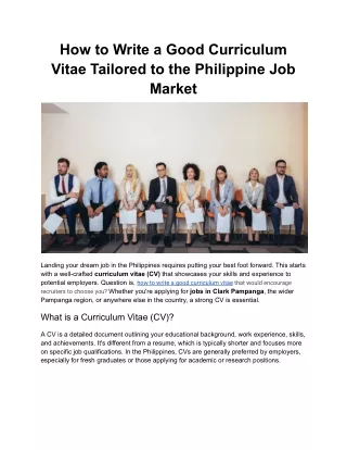 How to Write a Good Curriculum Vitae Tailored to the Philippine Job Market