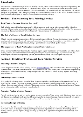 Tuck Pointing Services: Preserving the Integrity and Beauty of Your Brickwork in