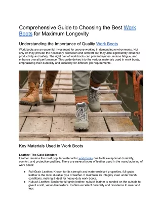 Comprehensive Guide to Choosing the Best Work Boots for Maximum Longevity