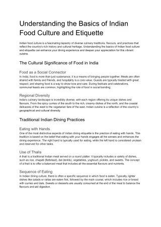 Understanding the Basics of Indian Food Culture and Etiquette