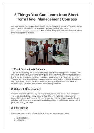 5 Things You Can Learn from Short -Term Hotel Management Courses