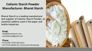 Cationic Starch Powder Manufacturer - Bharat Starch