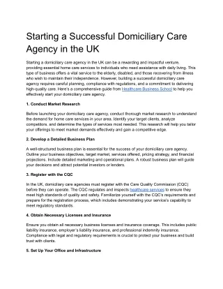 Starting a Successful Domiciliary Care Agency in the UK