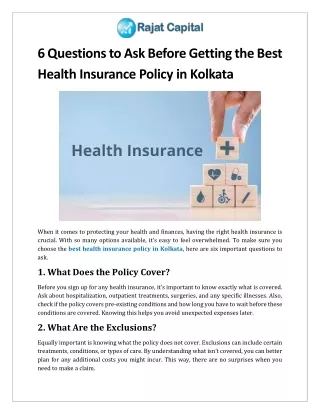 6 Questions to Ask Before Getting the Best Health Insurance Policy in Kolkata