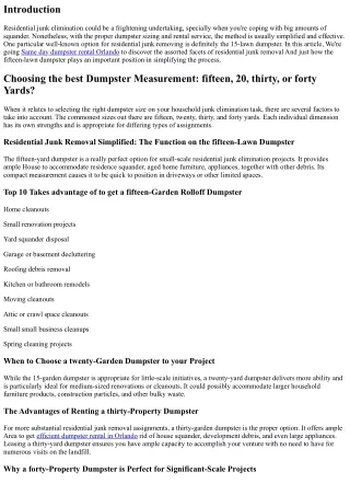 Residential Junk Elimination Simplified: The Purpose with the 15-Garden Dumpster