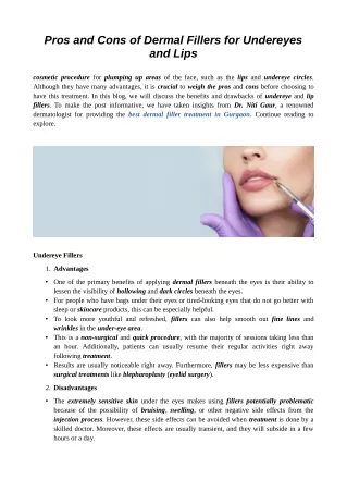 Pros and Cons of Dermal Fillers for Undereyes and Lips