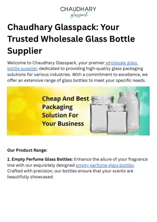 Chaudhary Glasspack Your Trusted Wholesale Glass Bottle Supplier