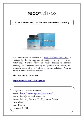 Repo Wellness BPC 157 Enhance Your Health Naturally