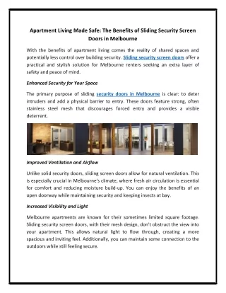 Apartment Living Made Safe The Benefits of Sliding Security Screen Doors in Melbourne