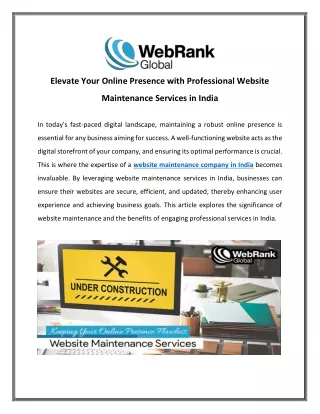 Elevate Your Online Presence with Professional Website Maintenance Services in India