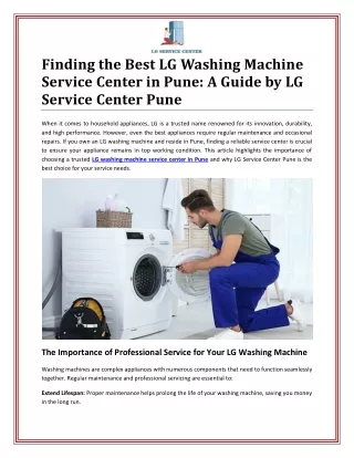 Reliable LG Washing Machine Service Center in Pune