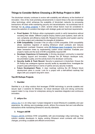 How to Choose an Ideal ZK Rollup Project in 2024? Key Factors to Consider