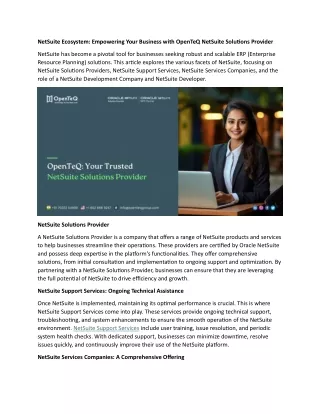 NetSuite Ecosystem Empowering Your Business with OpenTeQ NetSuite Solutions Provider