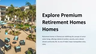 Explore Premium Retirement Homes in Chennai for a Luxurious Lifestyle