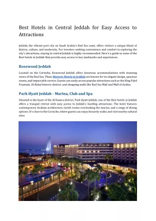 Best Hotels in Central Jeddah for Easy Access to Attractions