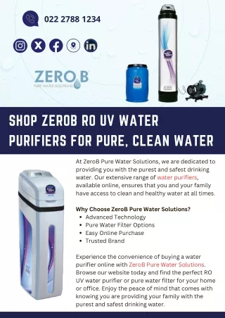 Shop ZeroB RO UV Water Purifiers for Pure, Clean Water