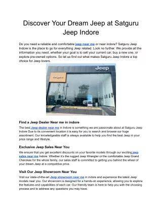 Discover Your Dream Jeep at Satguru Jeep Indore