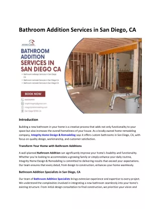 Bathroom Addition Services in San Diego