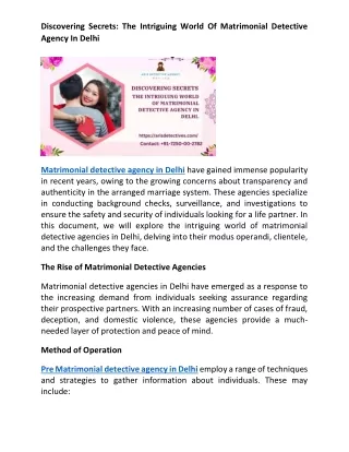 Discovering Secrets The Intriguing World Of Matrimonial Detective Agency In Delhi