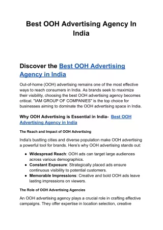 Best OOH Advertising Agency In India