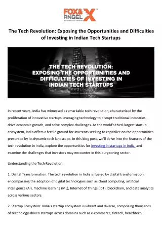 The Tech Revolution Exposing the Opportunities and Difficulties of Investing in Indian Tech Startups