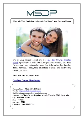 Upgrade Your Smile Instantly with One Day Crown Bacchus Marsh