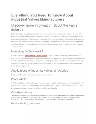 Valve manufacturers in australia | Vtork
