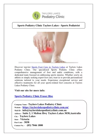 Sports Podiatry Clinic Taylors Lakes - Sports Podiatrist