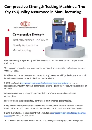 Compressive Strength Testing Machines The Key to Quality Assurance in Manufacturing