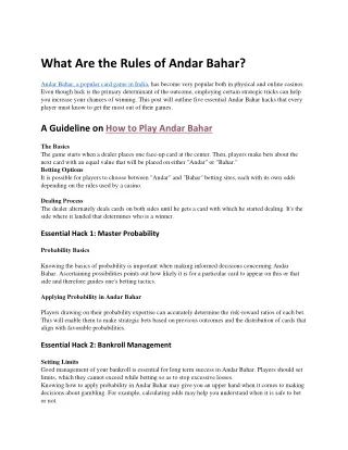 What Are The Rules Of Andar Bahar