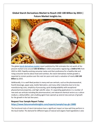 Starch Derivatives Market Poised for Significant Growth Through 2033