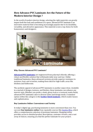 How Advance Pvc Laminate Are the Future of the Modern Interior Design