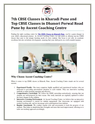 Top CBSE Classes in Kharadi Pune for 7th Grade Excellence