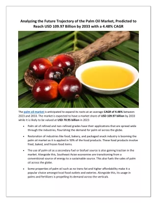 Palm Oil Market Projections: Reaching USD 109.97 Billion by 2033