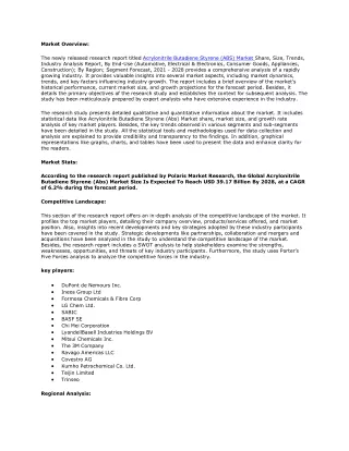 Acrylonitrile Butadiene Styrene (Abs) Market