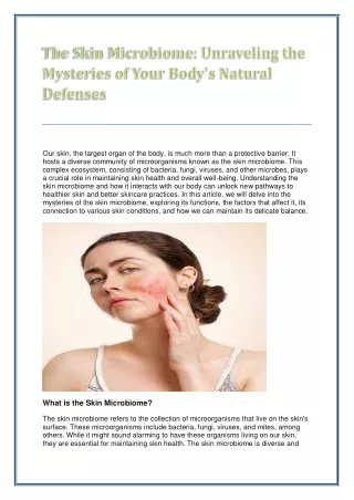 The Skin Microbiome: Unraveling the Mysteries of Your Body's Natural Defenses